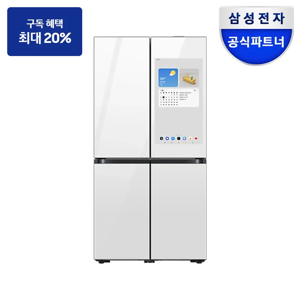최대 혜택은 가입 조건에 따라 다르며, 구독료 지원은 대상 모델 최장 약정 기준 상당 멤버십포인트입니다. 삼성 비스포크 AI 패밀리허브 4도어 864L (81.2cm, AI 푸드매니저) — 냉장고 구독 상품 그림